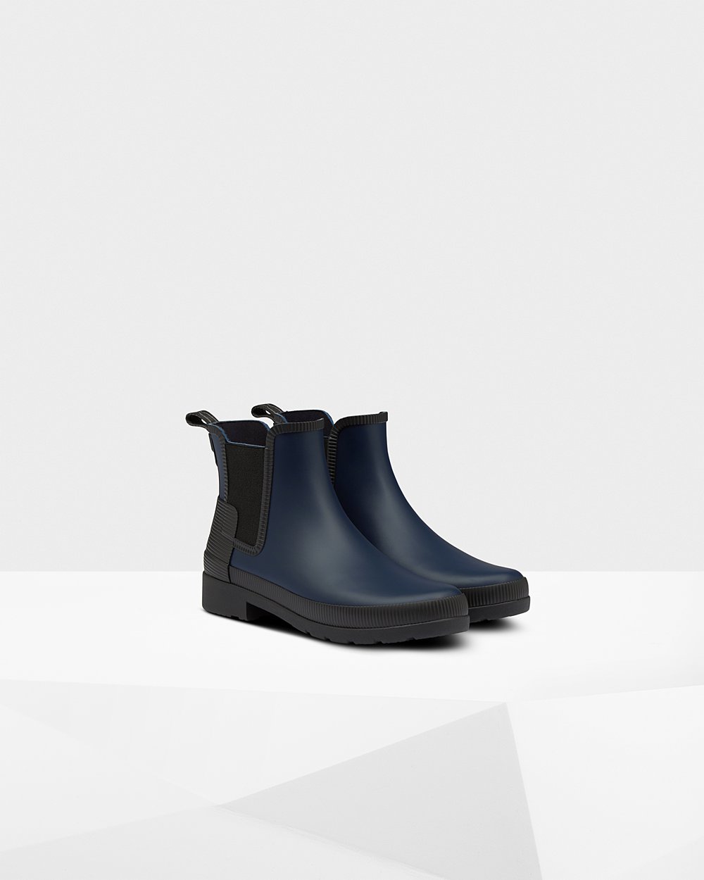 Botas Chelsea Hunter Mujer - Refined Texture Block Slim Fit - Azul Marino/Negros - BGYCETP-06